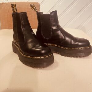 Dr. Martens Black Leather Platform Chelsea Boots with Yellow Stitching